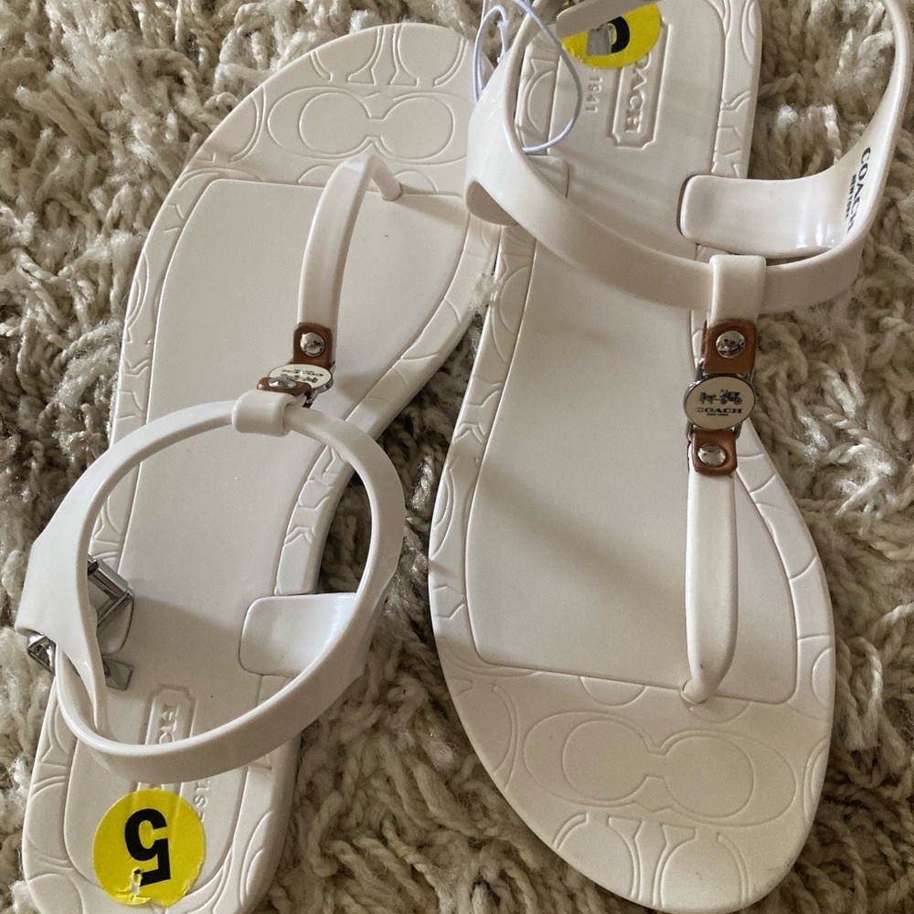 New Coach White T-Strap Womens Sandals - Picture 4 of 8